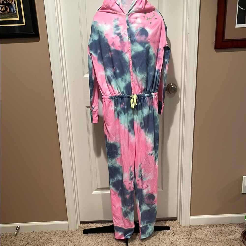 Justice Pink and Blue Tie-Dye Hooded Onesie Size 16/18